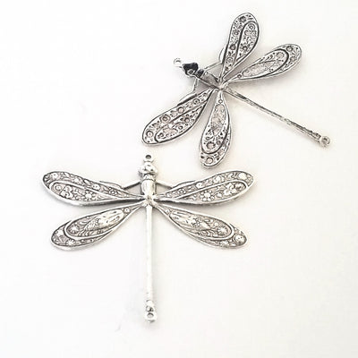 Extra Large Silver Dragonfly Connector Charm, 2 Loop, Antique Sterling Silver Plated Brass, Lot Size 2, #12S
