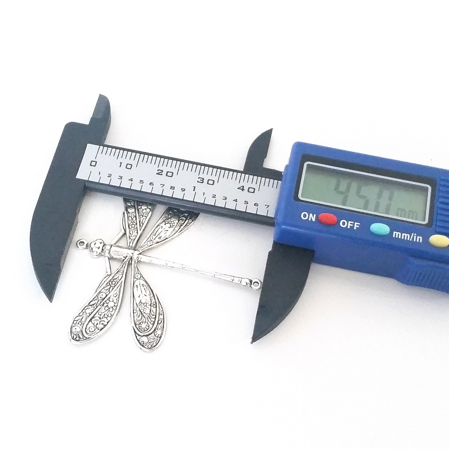 Extra Large Silver Dragonfly Connector Charm, 2 Loop, Antique Sterling Silver Plated Brass, Lot Size 2, #12S