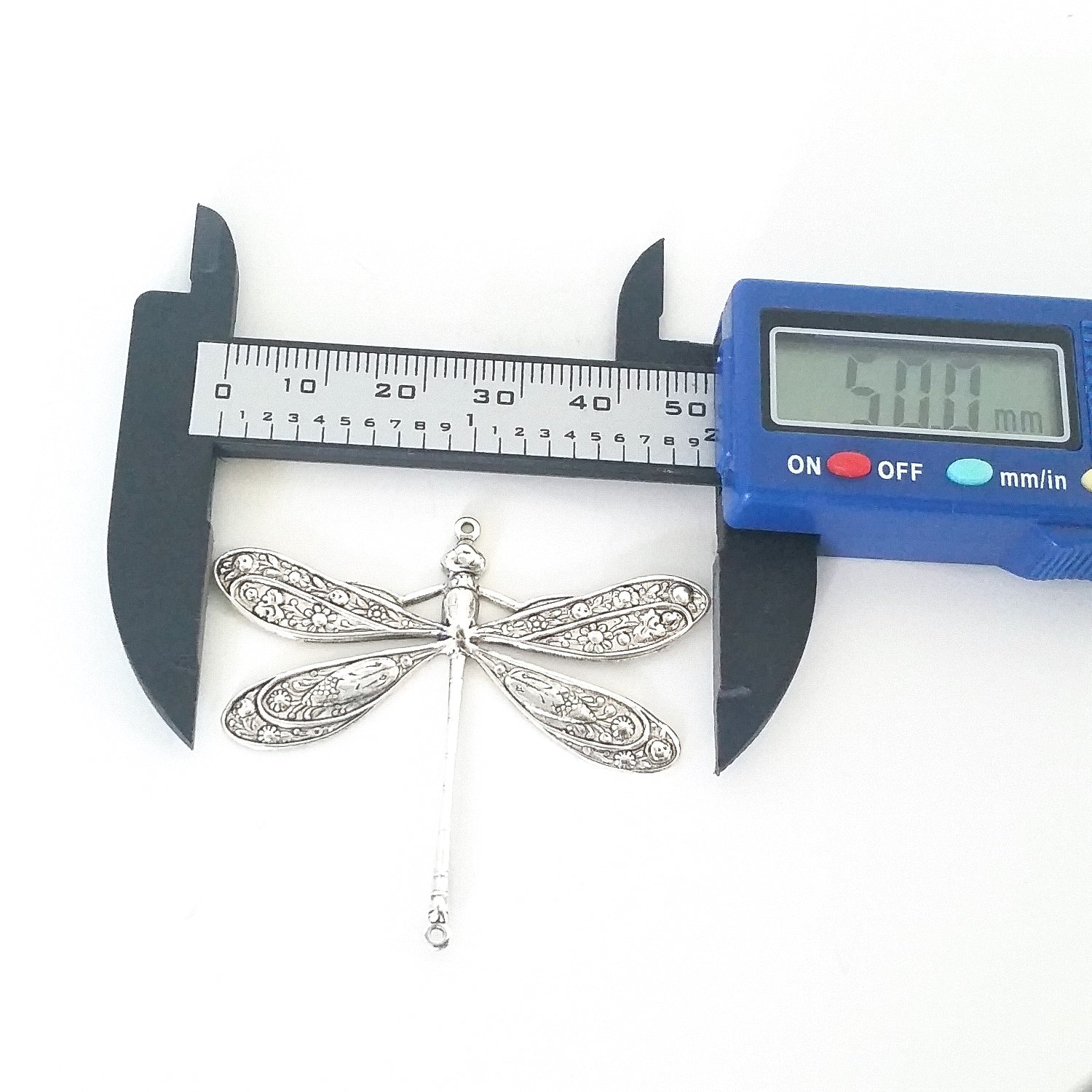 Extra Large Silver Dragonfly Connector Charm, 2 Loop, Antique Sterling Silver Plated Brass, Lot Size 2, #12S