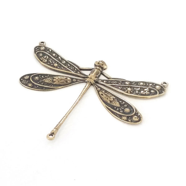 Extra Large Antique Brass Dragonfly Pendant Connector Charm, 3 Loop, L ...