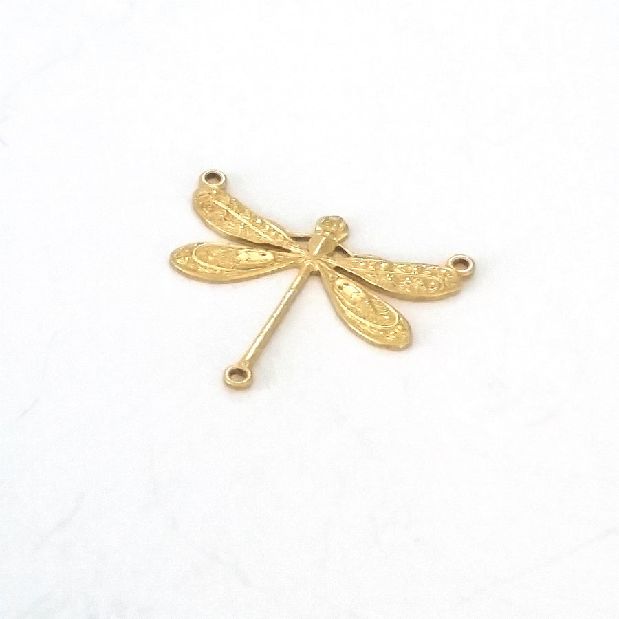 Large Dragonfly Pendant Connector Charm, 3 Loops, Brass, Lot Size 10, #06R