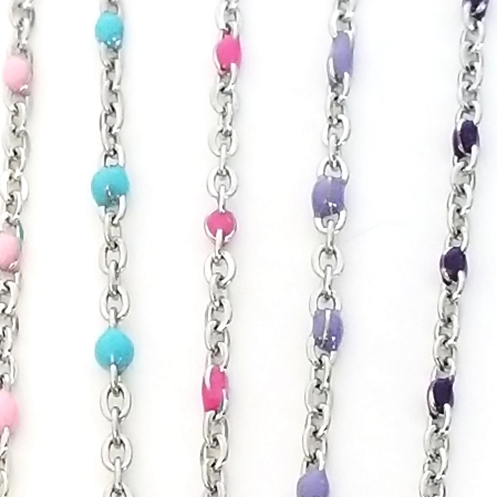 Hot Pink Enamel Stainless Station Chains, 18 inches each, Lot of 10 Chains, #99E