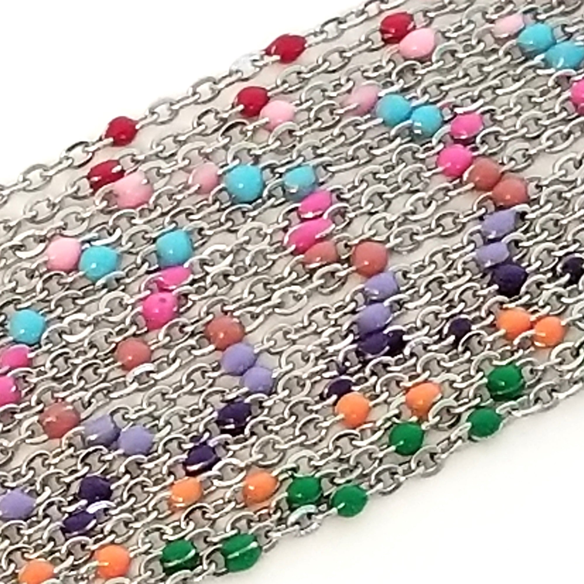 Hot Pink Enamel Stainless Station Chains, 18 inches each, Lot of 10 Chains, #99E