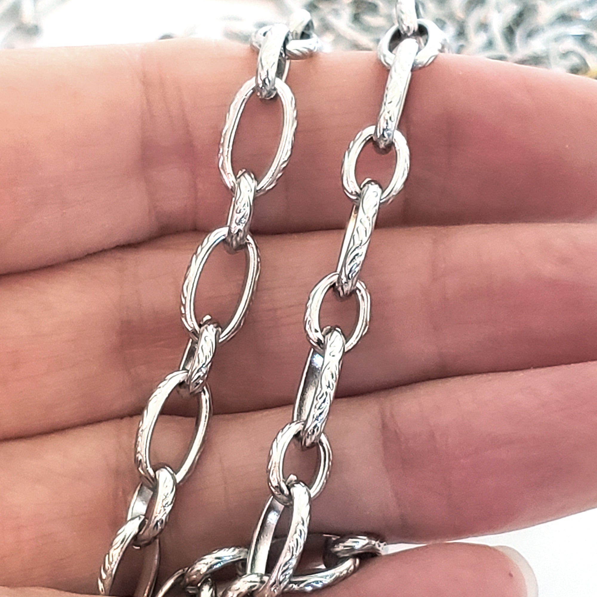 Decorated Stainless Steel Jewelry Chain, Open Links, 11x7 and 7x6, 2mm wide, 29 Feet, #1970
