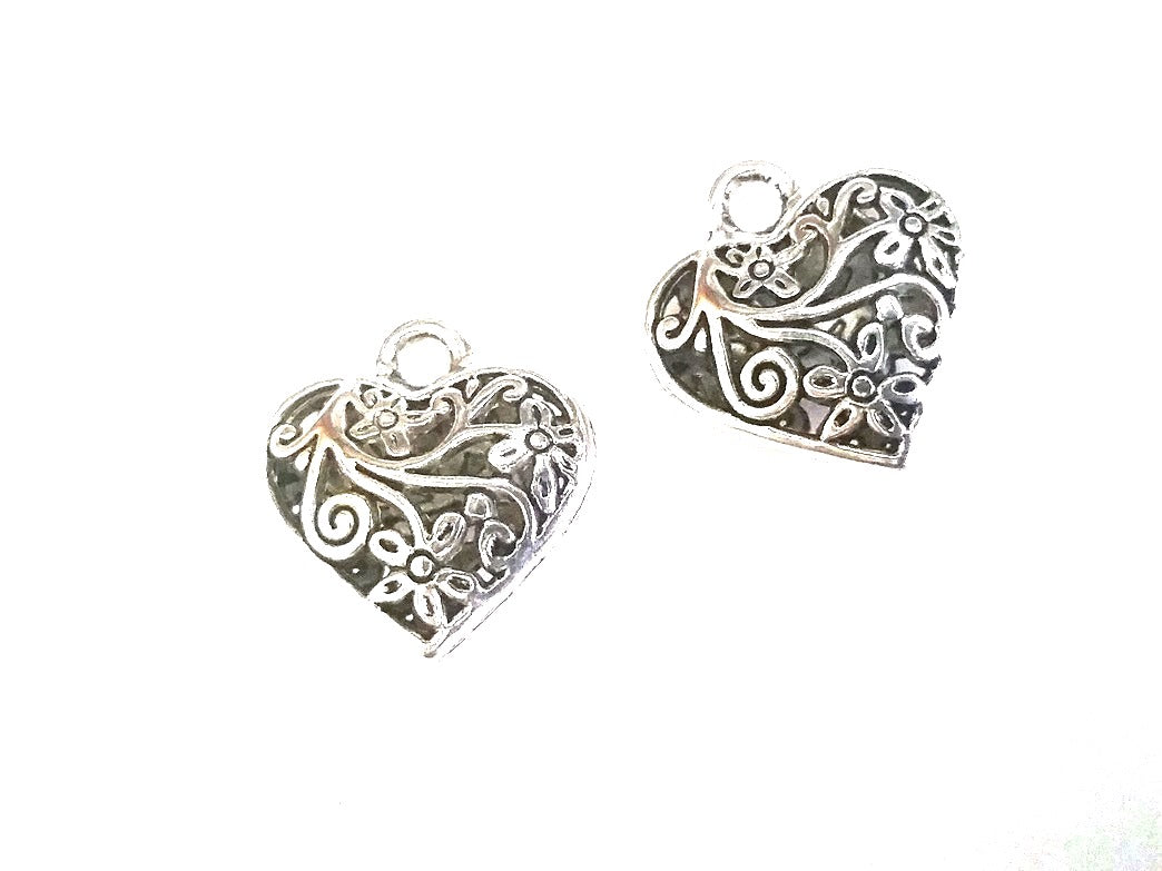 Ornate Heart Antique Silver Plated Lead and Nickel Safe Zinc Alloy 10x9mm Valentine  Beads Q24 per Pkg