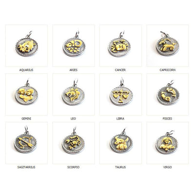 Gold Stainless Steel Zodiac Pendants, Astrological Signs Set of 12, 3/4 inch diameter