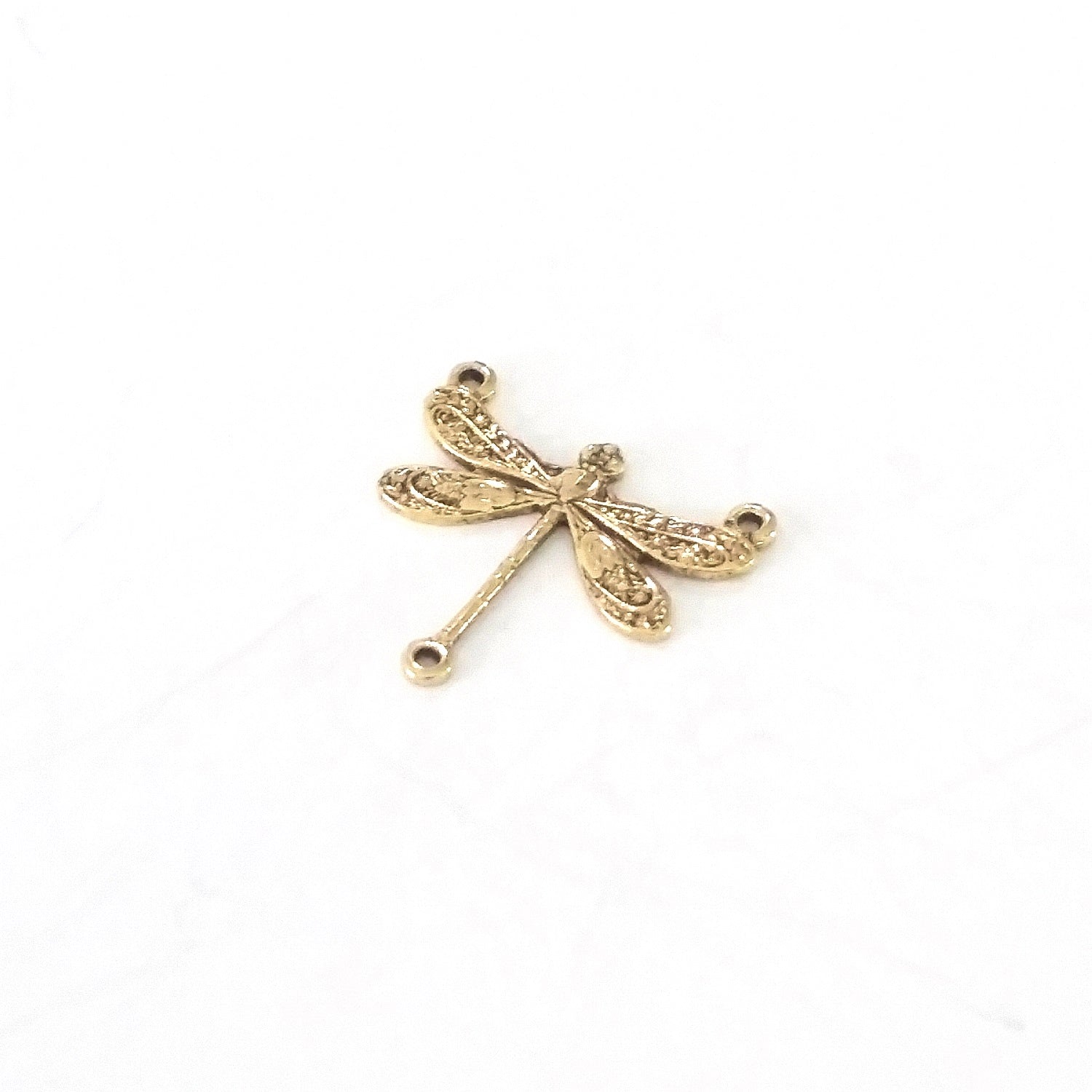 Small Gold Dragonfly Pendant Connector Charm, 3 Loops, 24 Kt Gold Plated Brass, Lot Size 10, #03G