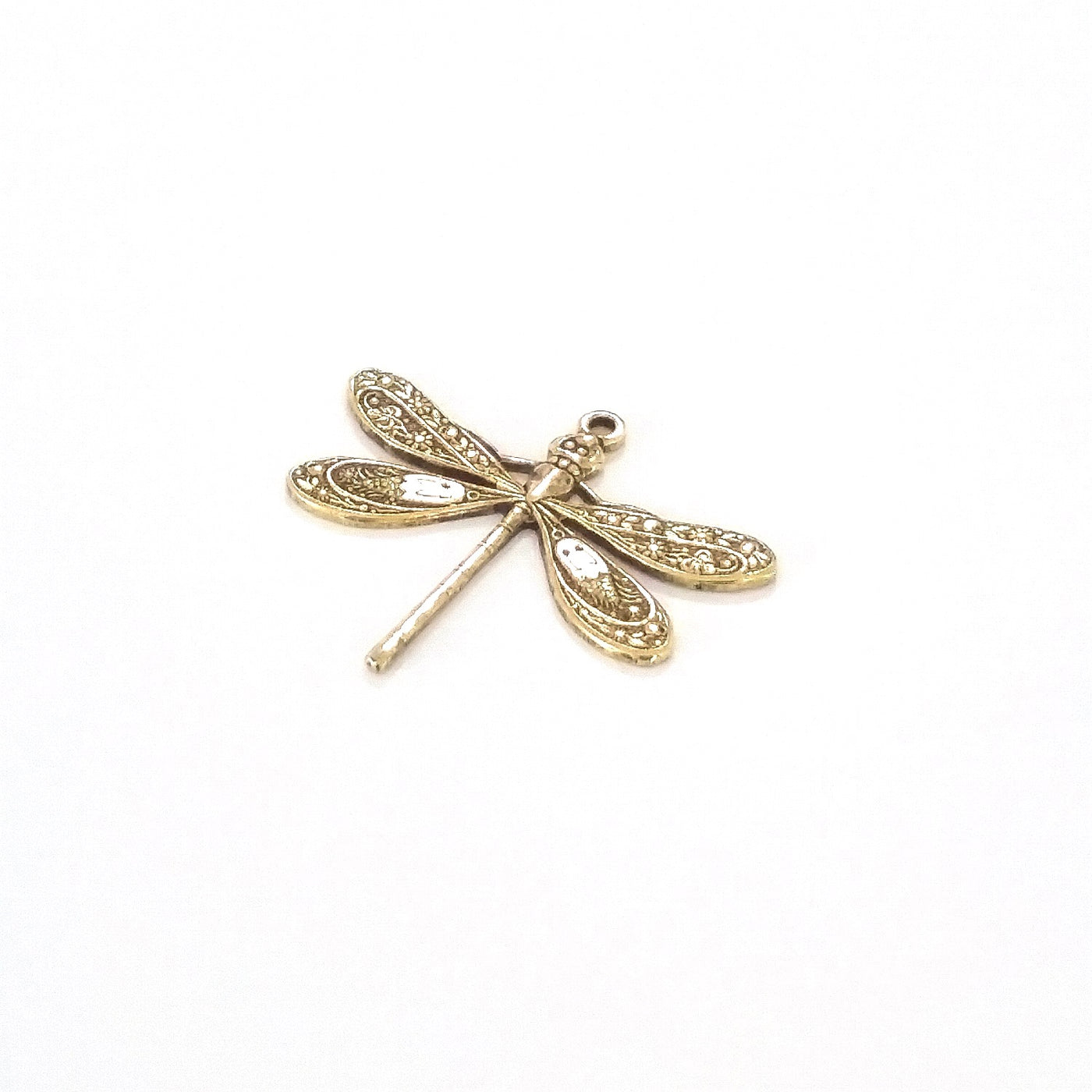 Large Gold Dragonfly Charm, 1 Loop, 24 Kt Gold Plated Brass, Lot Size 10, #04G