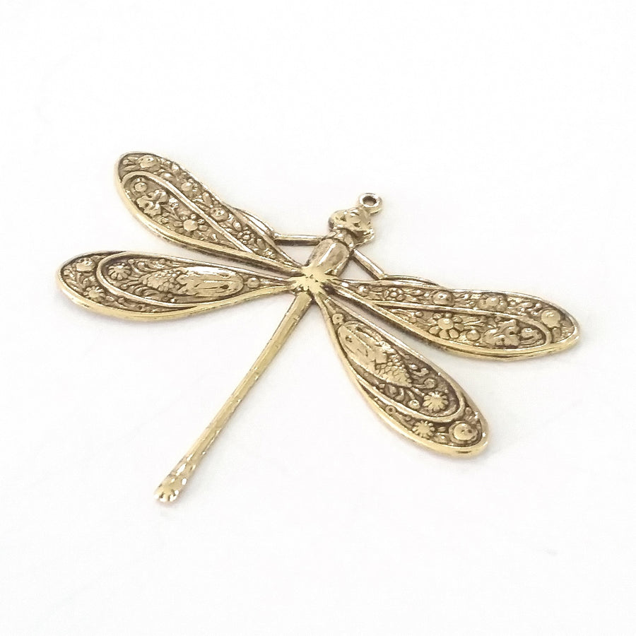 Extra Large Gold Dragonfly Charm, 1 Loop, 24 Kt Gold Plated Brass, Lot Size 2, #07G