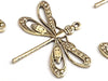 Large Gold Filigree Dragonfly Charm, 1 Loop, 24 Kt Gold Plated Brass, Lot Size 10, #08G
