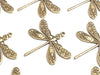 Large Gold Dragonfly Charm, 1 Loop, 24 Kt Gold Plated Brass, Lot Size 10, #04G