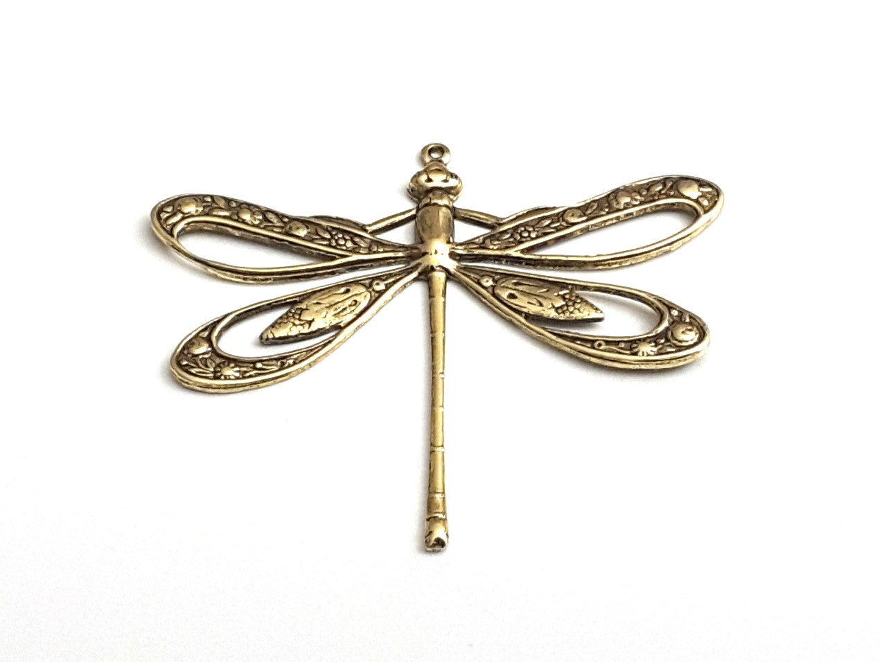 Extra Large Gold Filigree Dragonfly Charm, 1 Loop, 24 Kt Gold Plated Brass, Lot Size 2, #11G