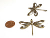 Extra Large Gold Filigree Dragonfly Charm, 1 Loop, 24 Kt Gold Plated Brass, Lot Size 2, #11G