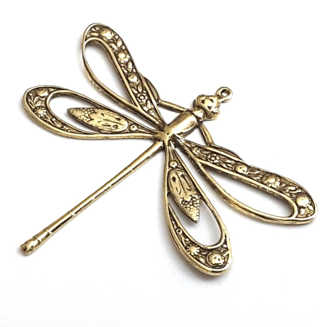 Extra Large Gold Filigree Dragonfly Charm, 1 Loop, 24 Kt Gold Plated Brass, Lot Size 2, #11G