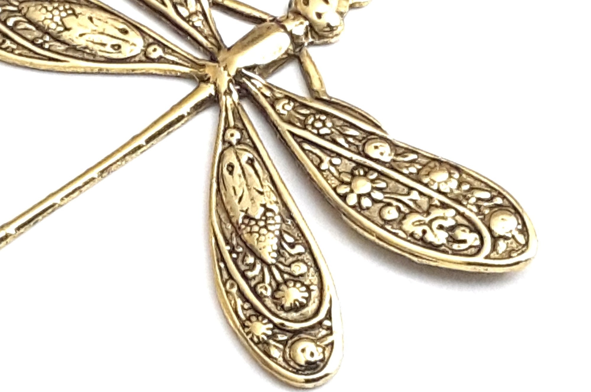 Extra Large Gold Dragonfly Charm, 1 Loop, 24 Kt Gold Plated Brass, Lot Size 2, #07G