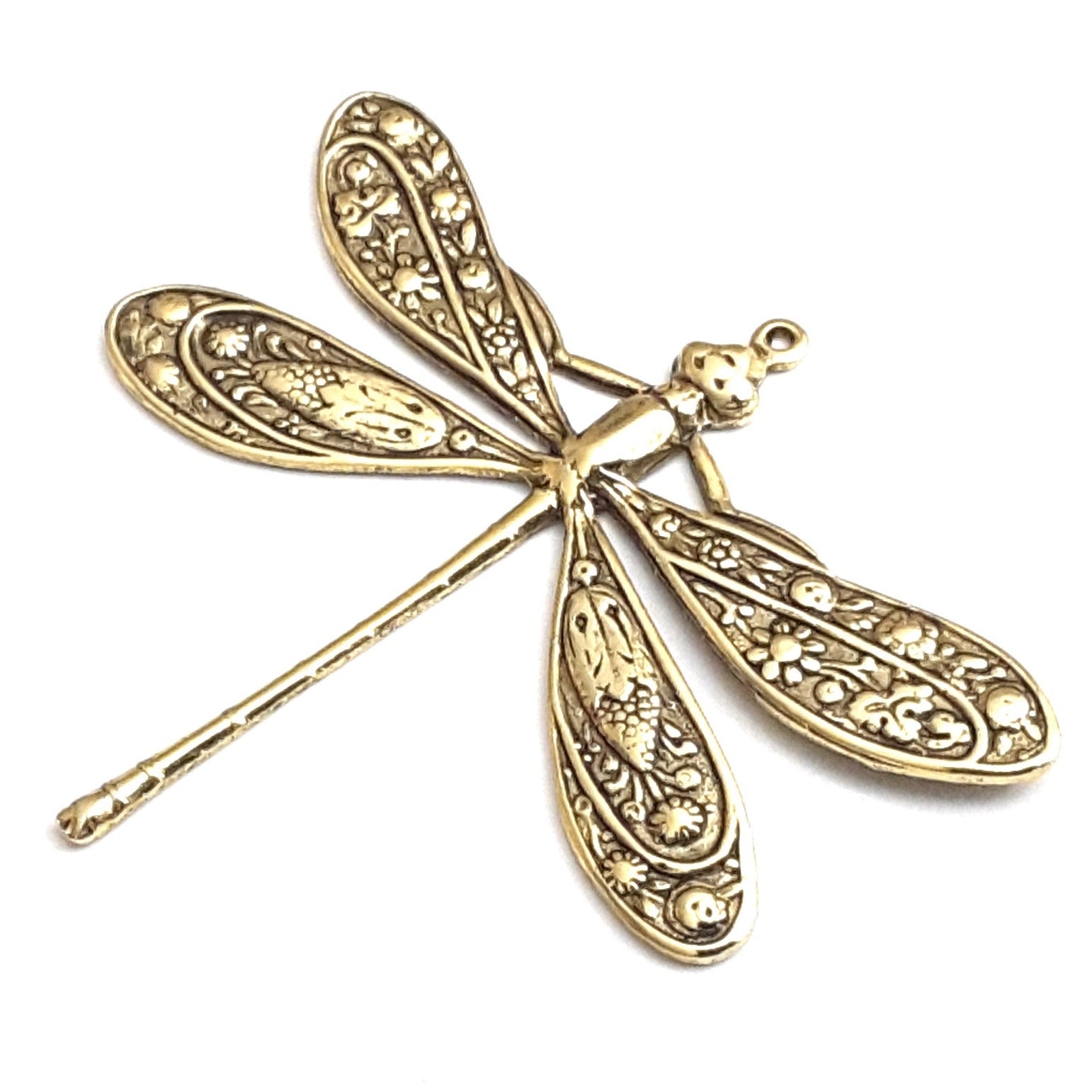 Extra Large Gold Dragonfly Charm, 1 Loop, 24 Kt Gold Plated Brass, Lot Size 2, #07G