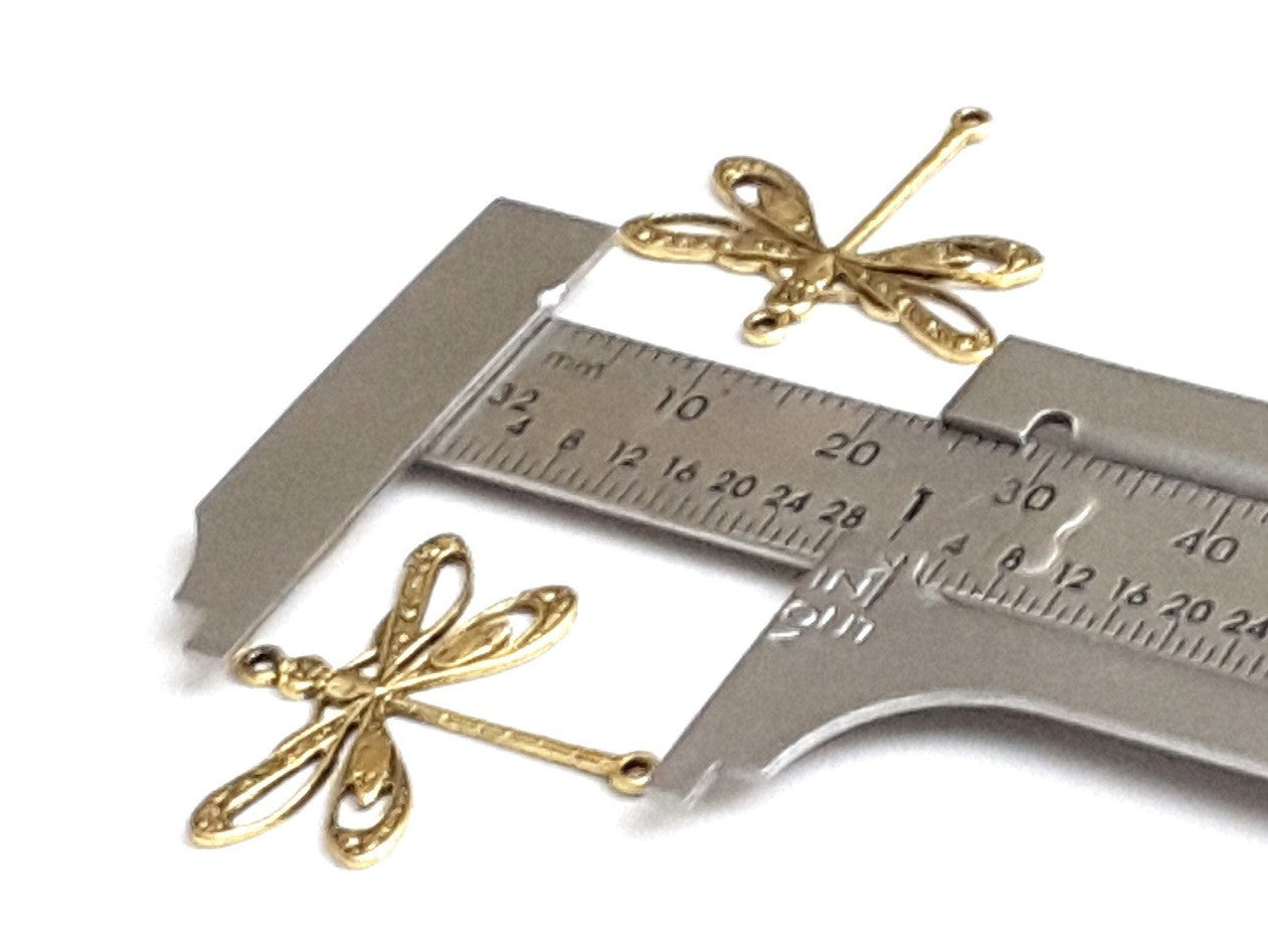 Large Gold Filigree Dragonfly Connector Charm, 2 Loop, 24 Kt Gold Plated Brass, Lot Size 10, #09G