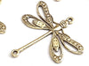 Large Gold Filigree Dragonfly Connector Charm, 2 Loop, 24 Kt Gold Plated Brass, Lot Size 10, #09G