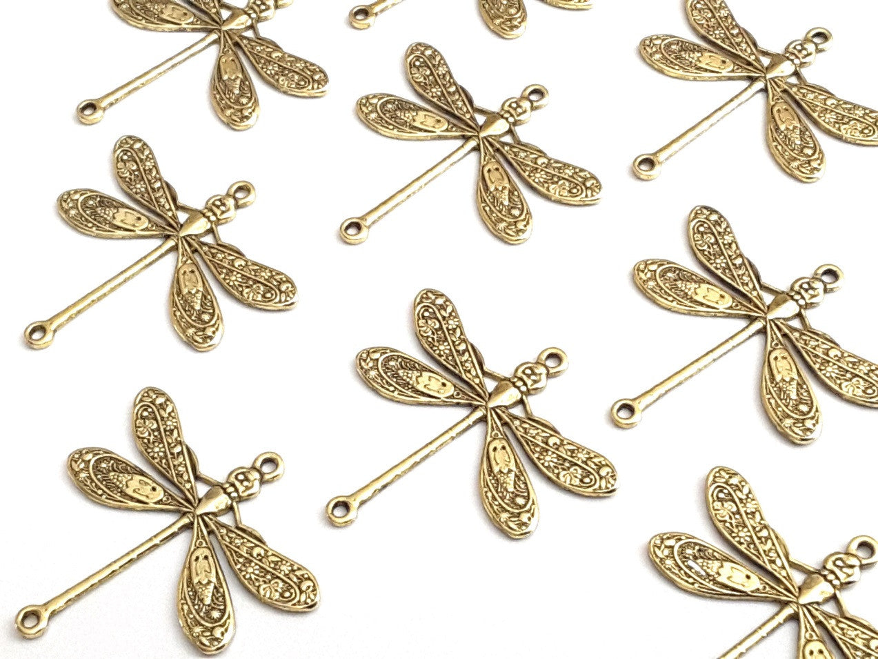 Large Gold Dragonfly Connector Charm, 2 Loops, 24 Kt Gold Plated Brass, Lot Size 10, #05G