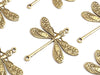 Large Gold Dragonfly Connector Charm, 2 Loops, 24 Kt Gold Plated Brass, Lot Size 10, #05G