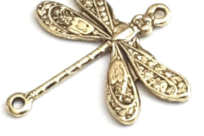 Small Gold Dragonfly Connector Charm, 2 Loops, 24 Kt Gold Plated Brass, Lot Size 10, #02G