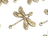 Small Gold Dragonfly Connector Charm, 2 Loops, 24 Kt Gold Plated Brass, Lot Size 10, #02G