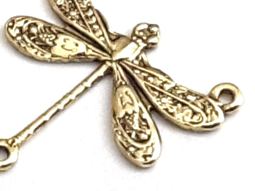 Small Gold Dragonfly Pendant Connector Charm, 3 Loops, 24 Kt Gold Plated Brass, Lot Size 10, #03G
