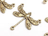 Small Gold Dragonfly Pendant Connector Charm, 3 Loops, 24 Kt Gold Plated Brass, Lot Size 10, #03G