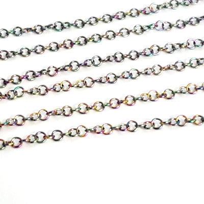 Multi-color Stainless Chain, Round 5x0.8mm Open Links, 30 Feet on a Spool, #1940 MC