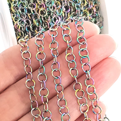 Multi-color Stainless Chain, Round 5x0.8mm Open Links, 30 Feet on a Spool, #1940 MC