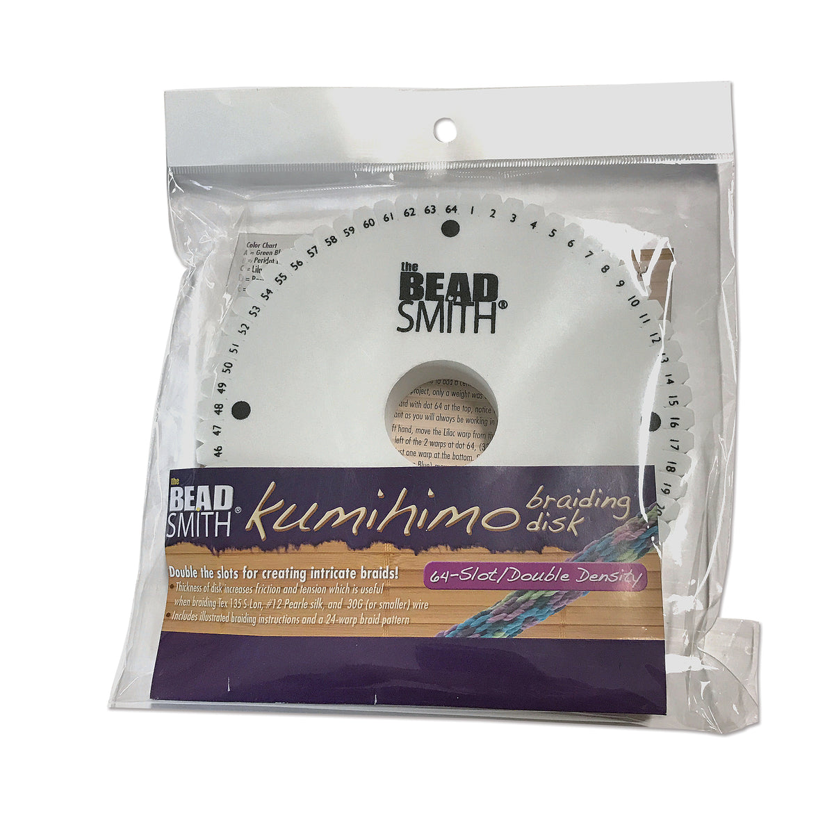 Kumihimo Disk with Instructions, Double Density, 64 Slots, 6 Inches, 20mm Thick, 35mm Hole, #664