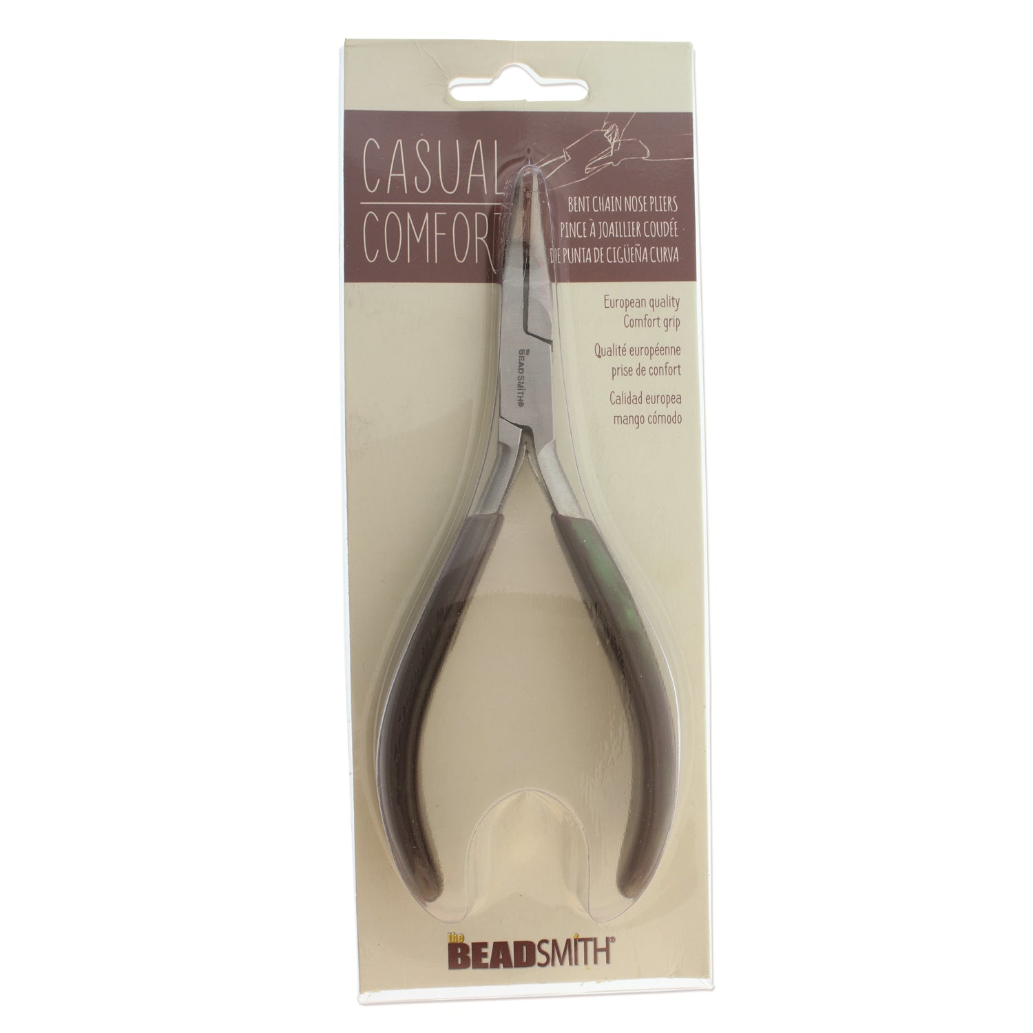 Bent Chain Nose Pliers, Casual Comfort Jewelry Making Tools, Ergonomic Grip Handles, Box Joint, Return Leaf Spring, Beadsmith Brand, #304 43