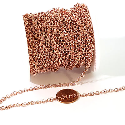 Rose Gold Stainless Chain, Round 3.5x0.6mm Open Links, 20 Meters on a Spool, #1910 RG