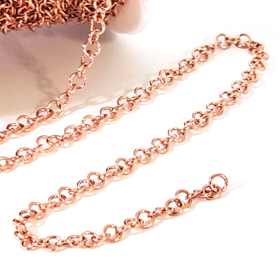 Rose Gold Stainless Chain, Round 3.5x0.6mm Open Links, 20 Meters on a Spool, #1910 RG