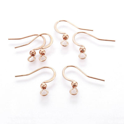 Rose Gold Ear Wires, Stainless Steel, 18mm, 3mm Bead, Lot Size 100, #1317 RG