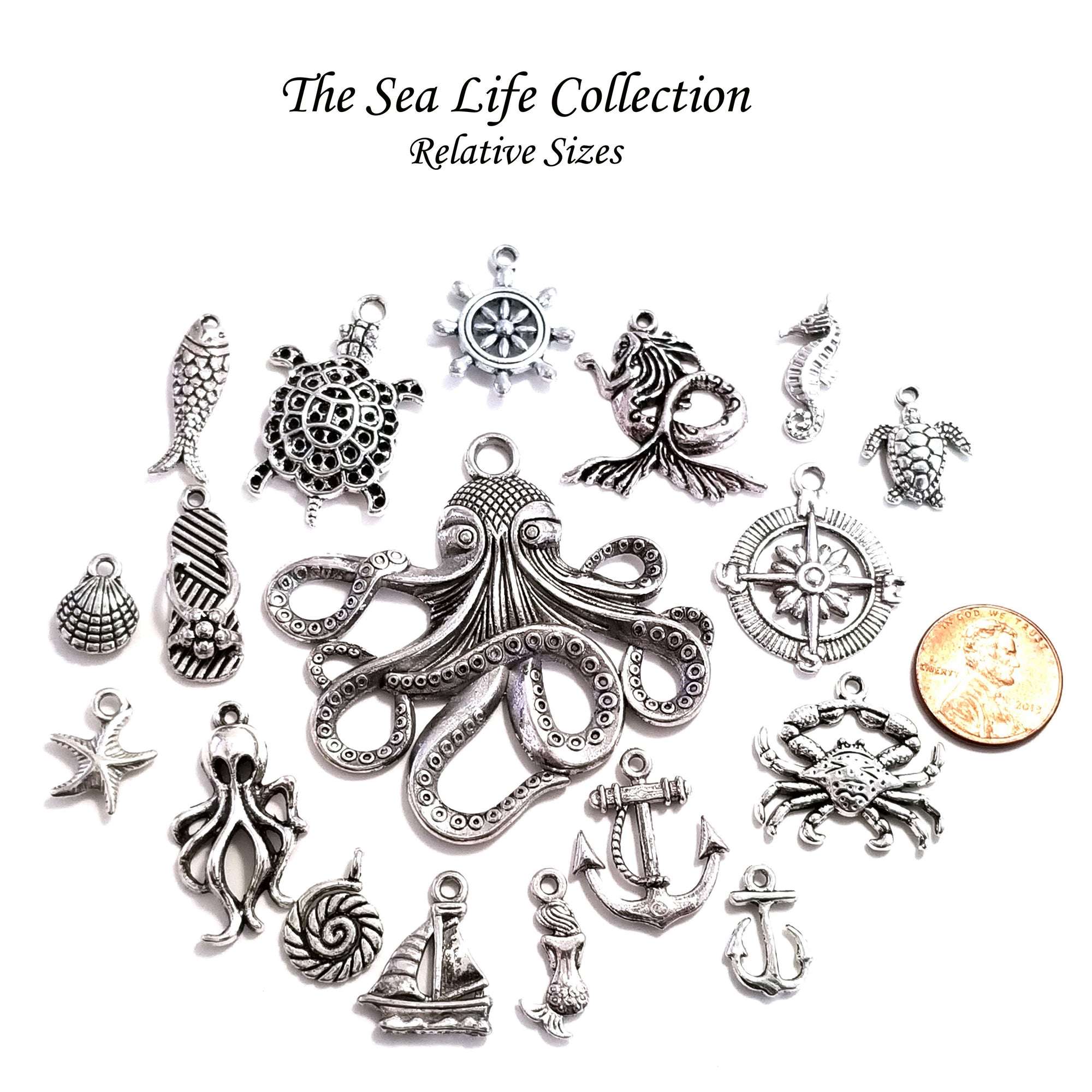 Mermaid Charms Antique Silver Double Sided Lead Free Nickel Free Jewelry Tool Box