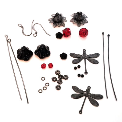 Gothic Dragonfly Earrings, Black Do It Yourself Jewelry Kit, Vampire Inspired #1031