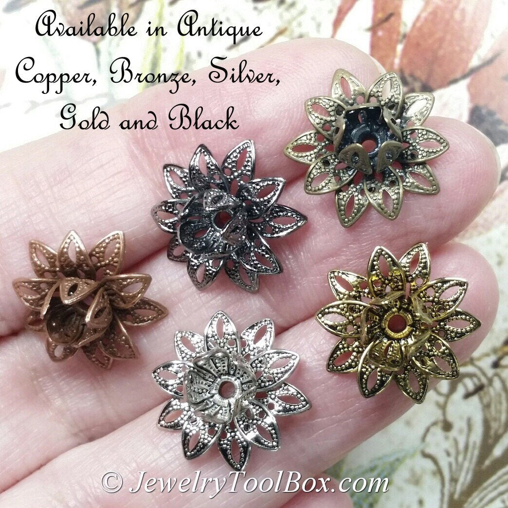 Antique Silver Filigree Flower Bead Caps, Multiple Layer Bendable, Mol -  Jewelry Tool Box