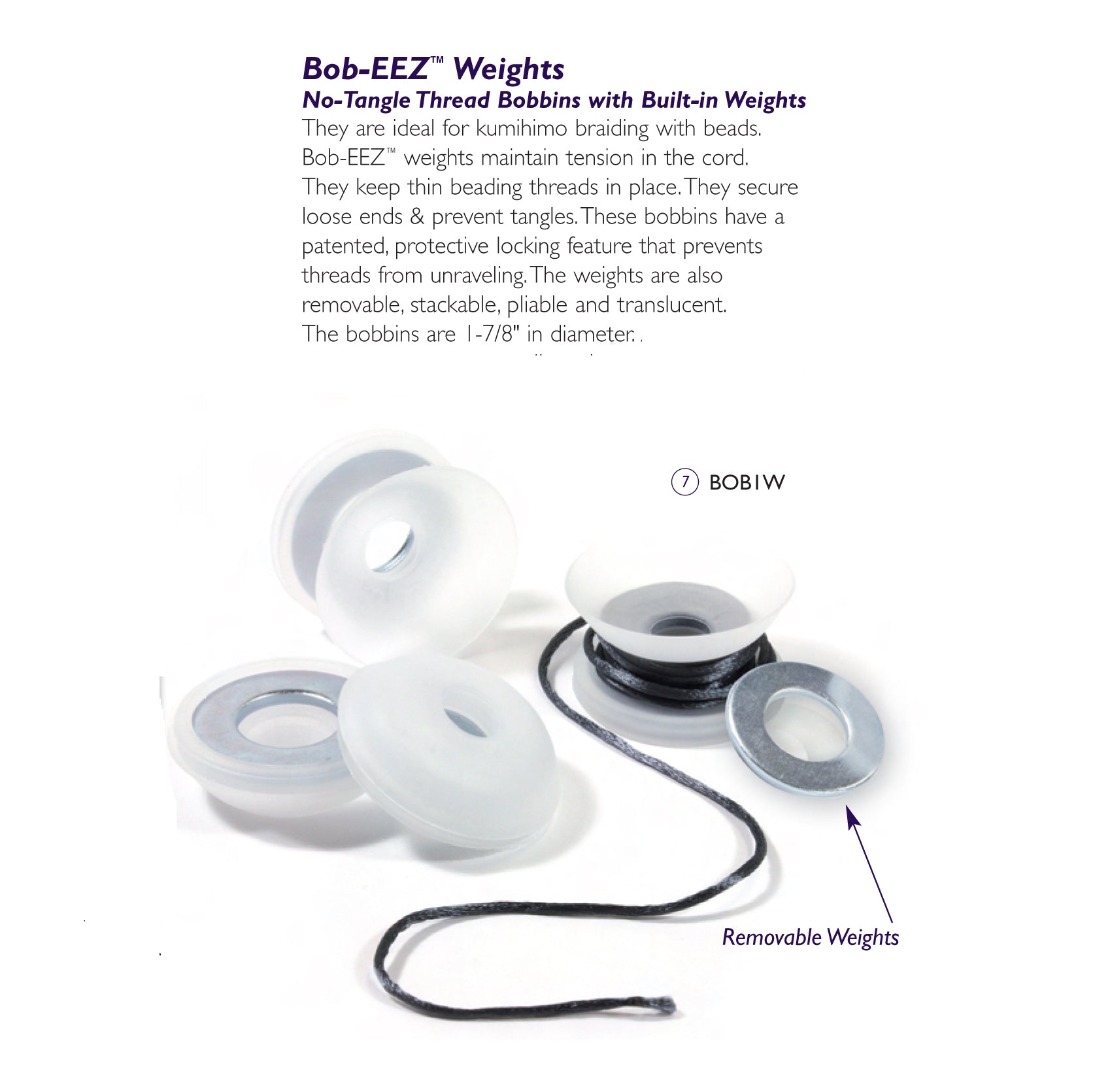 Small Weighted Bobbins No Tangle 1 7/8 Diameter 3/8 Hole with 24 Grams Weight, 8 Pieces, BOB1W