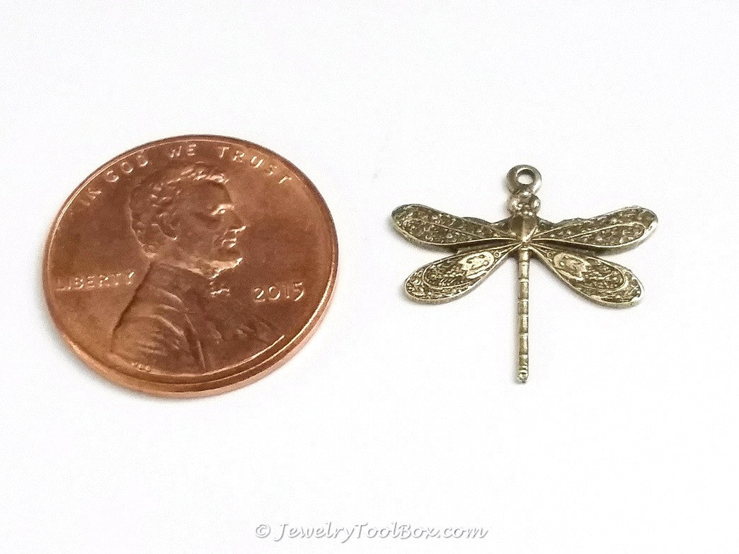 Small Antique Brass Dragonfly Charm, 1 Loop, Lot Size 10, #01B