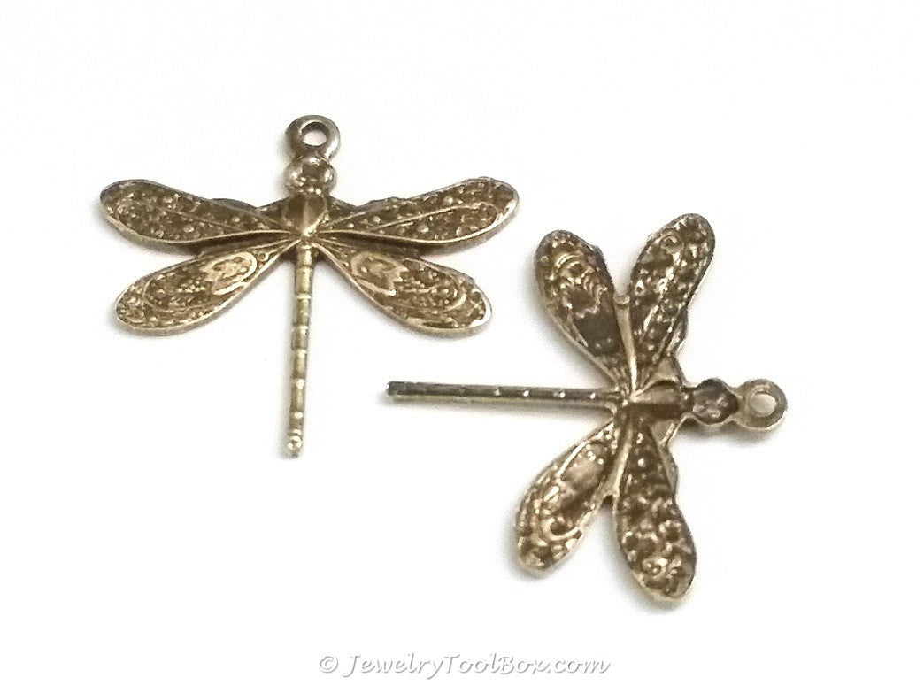 Small Antique Brass Dragonfly Charm, 1 Loop, Lot Size 10, #01B