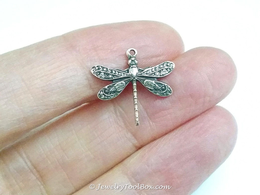 Small Antique Brass Dragonfly Charm, 1 Loop, Lot Size 10, #01B