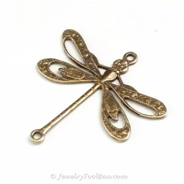 Large Antique Brass Filigree Dragonfly Connector Charm, 2 Loops,  Lot Size 10, #09B