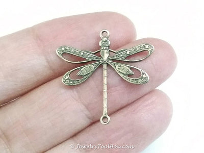 Large Antique Brass Filigree Dragonfly Connector Charm, 2 Loops,  Lot Size 10, #09B