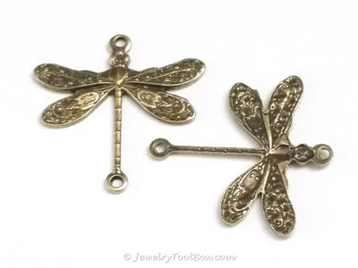 Small Antique Brass Dragonfly Connector Charm, 2 Loop, Lot Size 10, #02B