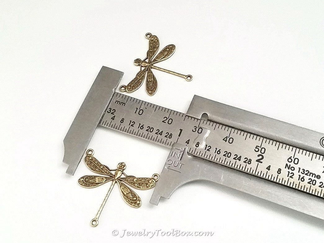 Large Antique Brass Dragonfly Pendant Connector Charm, 3 Loops, Lot Size 10, #06B