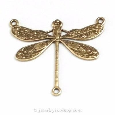 Large Antique Brass Dragonfly Pendant Connector Charm, 3 Loops, Lot Size 10, #06B