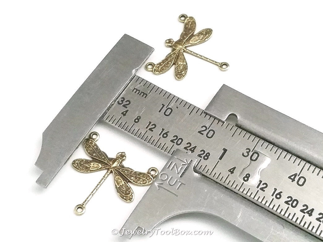 Small Antique Brass Dragonfly Pendant Connector Charm, 3 Loop, Lot Size 10, #03B