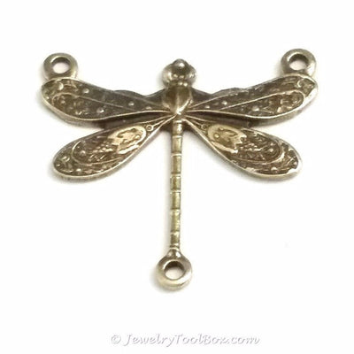 Small Antique Brass Dragonfly Pendant Connector Charm, 3 Loop, Lot Size 10, #03B