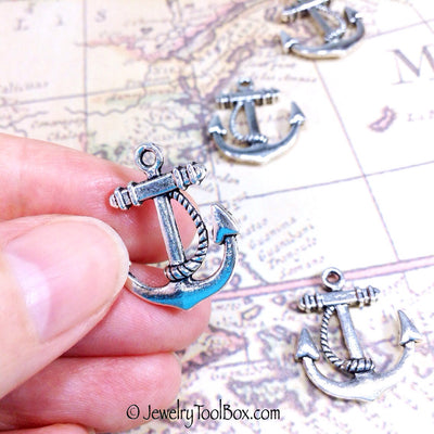 Anchor Charms, Double Sided Pendants, Antique Silver, Lead Free, Nickel Free, 23x21mm, Lot Size 10, #1114